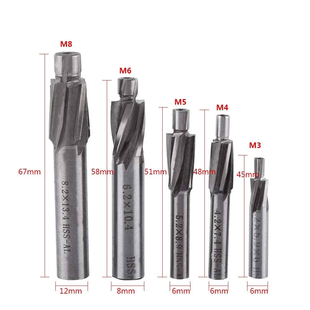Jadeshay Fraise En Bout, Fraises à lamer M3 M4 M5 M6 M8 Fraises HSS pour l'usinage CNC de l'aluminium, du cuivre et de l'acier