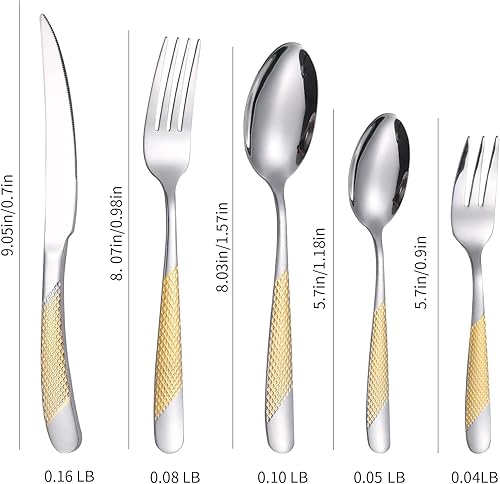 Miniatura 95 de A·HOUSEWARE - Juego de cubiertos iridiscentes con diseño hueco, 20 piezas, acero inoxidable, incluye tenedores, cucharas, cuchillos, utensilios