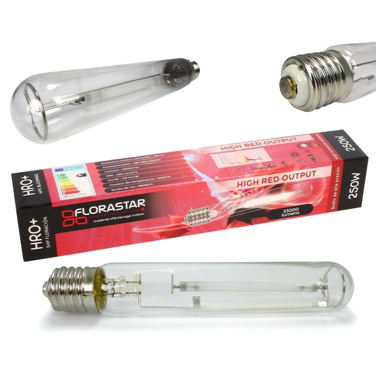 Ampoule HPS 250W HRO+ Floraison Spectre Ultra-Rouge Culot E40 Haute Pénétration Lumineuse