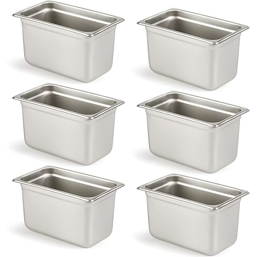 Vista 65 de CURTA Paquete de 6 sartenes antiatascos para hotel, tamaño 1/6 de 6 pulgadas de profundidad, bandeja comercial NSF de acero inoxidable 18/8