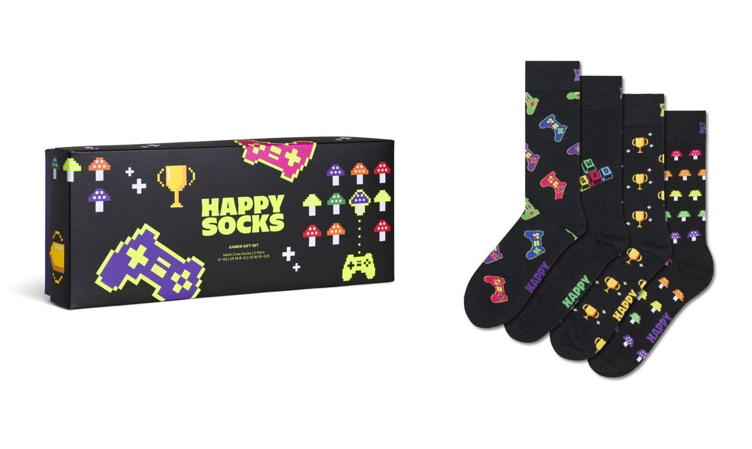 Happy Socks Black 4-Pack Gamer Socks Gift Box, - Eur 41-46