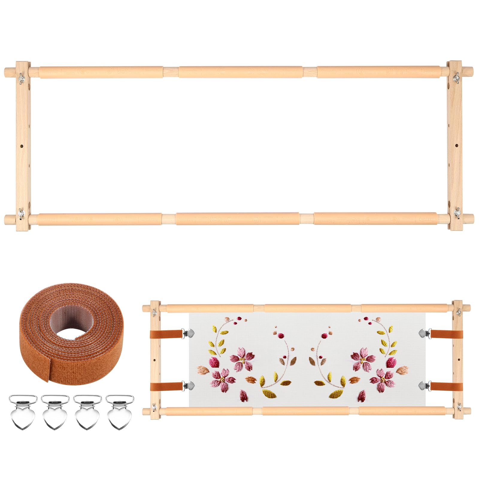 Nihuifdpy 84.5X30.5cm Needlepoint Embroidery Tapestry Scroll Frame, 21"X12" Wood Cross Stitch Frame Rotated Needlepoint Embroidery Tapestry Scroll Frame Adjustable Quilting Hoop Stand Stitching Frame For Sewing