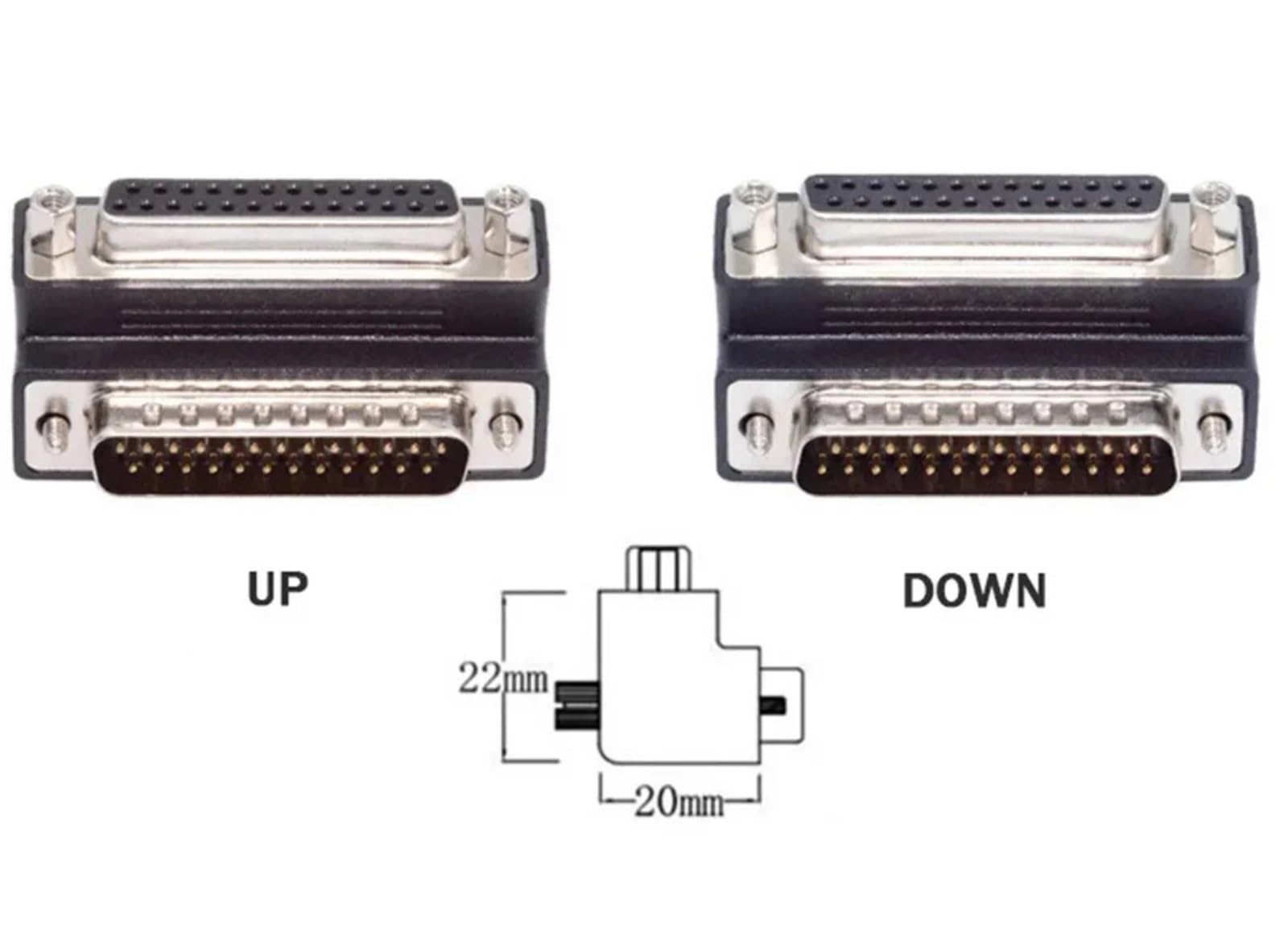 DSUB D-SUB DB2 5 Broches parallèle mâle à Femelle 90 degrés Haut vers Le Bas coude Adaptateur câble Adaptateur mâle avec vis LPT/AES/EBU en-tête(Up Angled)