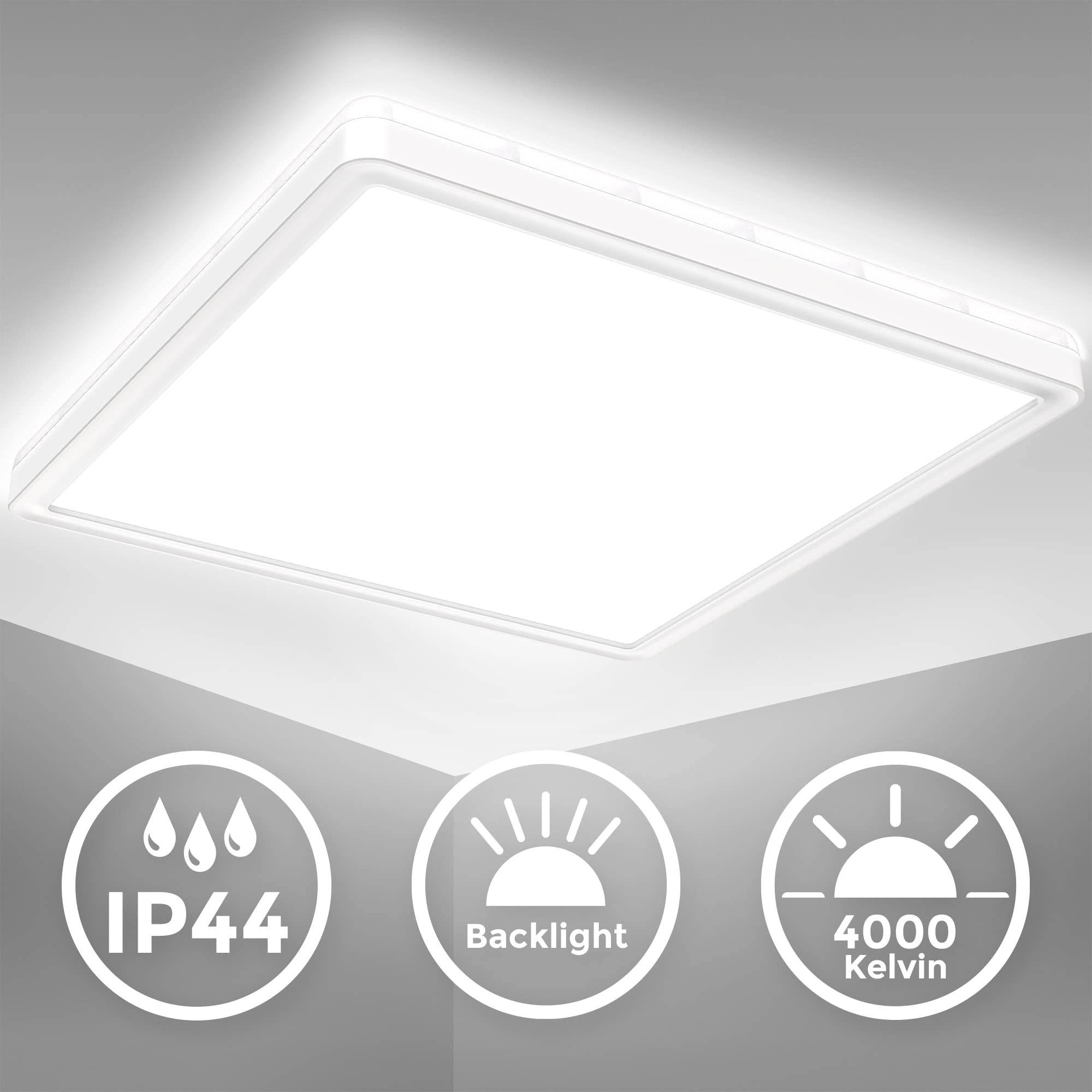 B.K.Licht I Plafonnier LED ultraplat I Plafonnier de salle de bain I Plafonnier LED I Lumière indirecte I Couleur de lumière blanc neutre I 18 Watt I 29 x29 cm I Blanc