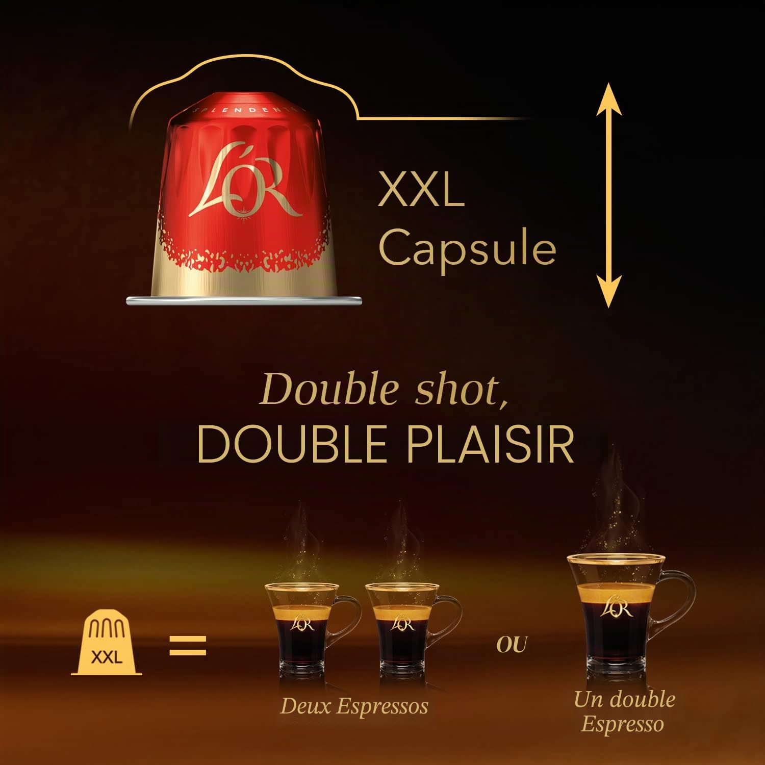 L'OR - Capsules XXL - Splendente - Intensité 7 - Torréfaction Légère - Compatibilité Exclusive L'OR BARISTA® - 5 lots de 10 capsules aluminium