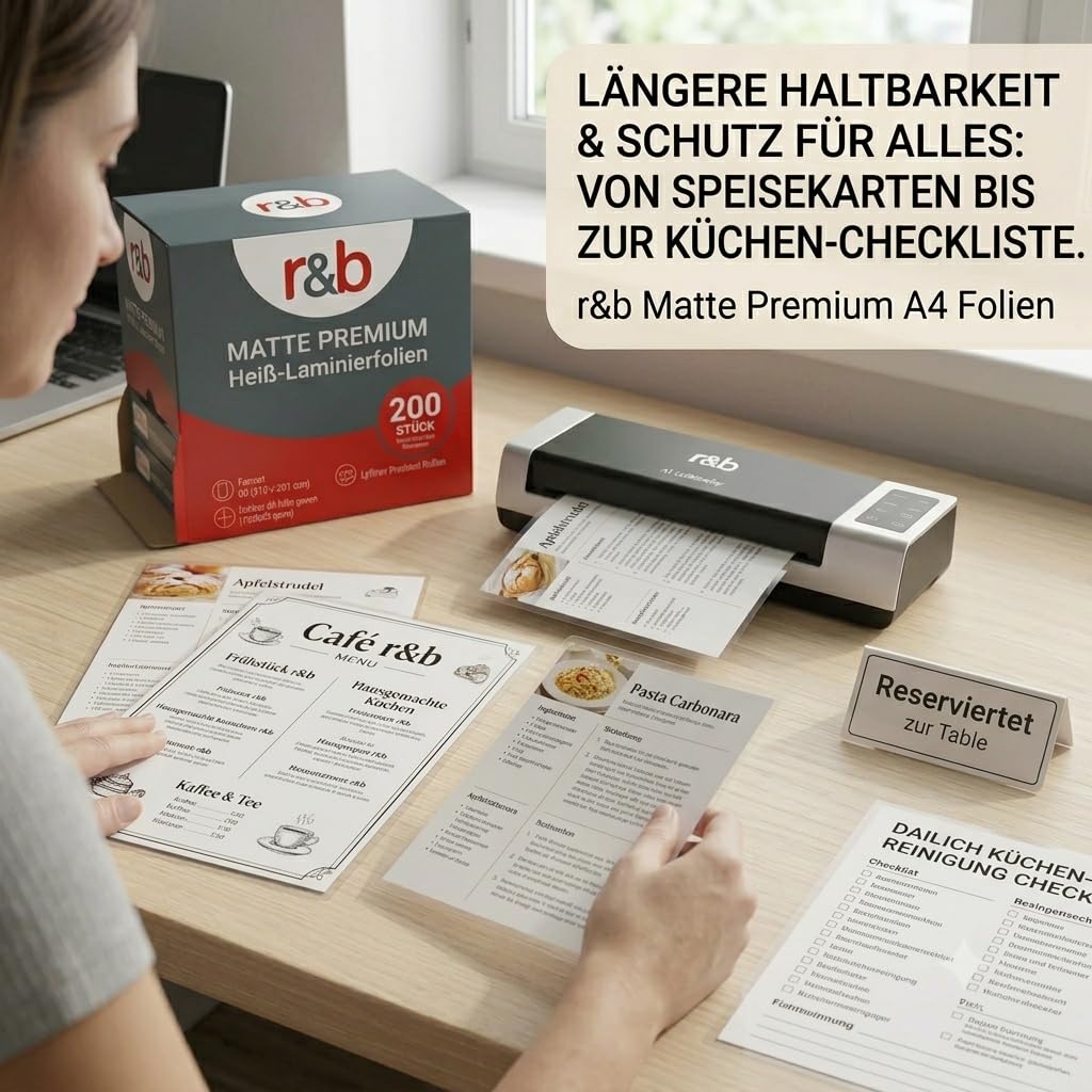 200 Stück MATTE PREMIUM Heiß-Laminierfolien - Entspiegelt - hochwertigste Verarbeitung A4 (216 x 303 mm) in 2x 75/80 MIC