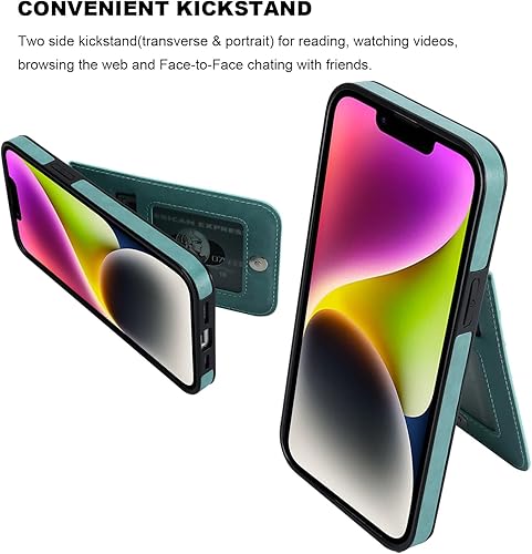 Miniatura 5 de KIHUWEY Funda compatible con iPhone 14 Plus con soporte para tarjeta de crédito, cierre magnético de cuero de alta calidad, función atril, funda