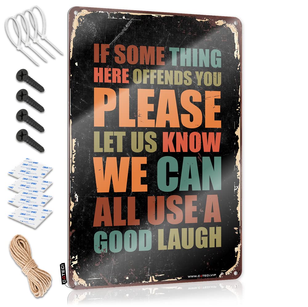 IBWNBBUSN Personalized Metal Signs For Outdoors If Something Offends You Please Let Us Know We Can All Use A Good Laugh Sign Coffee Tin Sign Signs For Man Cave(30X40CM)