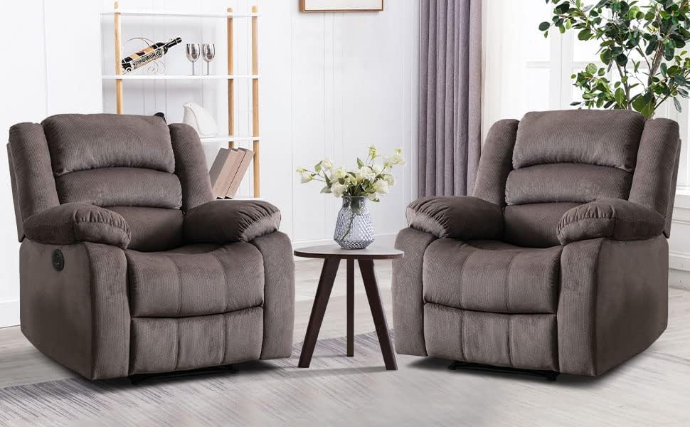 Image of EBELLO Classic Power Recliner Chair, Oversized Electric Overstuffed Reclining Chair with Thick Cushion and Back,Single Sofa with Comfortable Armchair, Brown, 2Pcs
