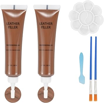 Leather Repair Kit for Furniture, Car Interiors,Car Seat,Brown Leather & Vinyl Repair Kit for Couches,Shoes,Real & Artificial Leathers, PU, Fix Scratch, Tears, Peeling, Burn Hole, Fade