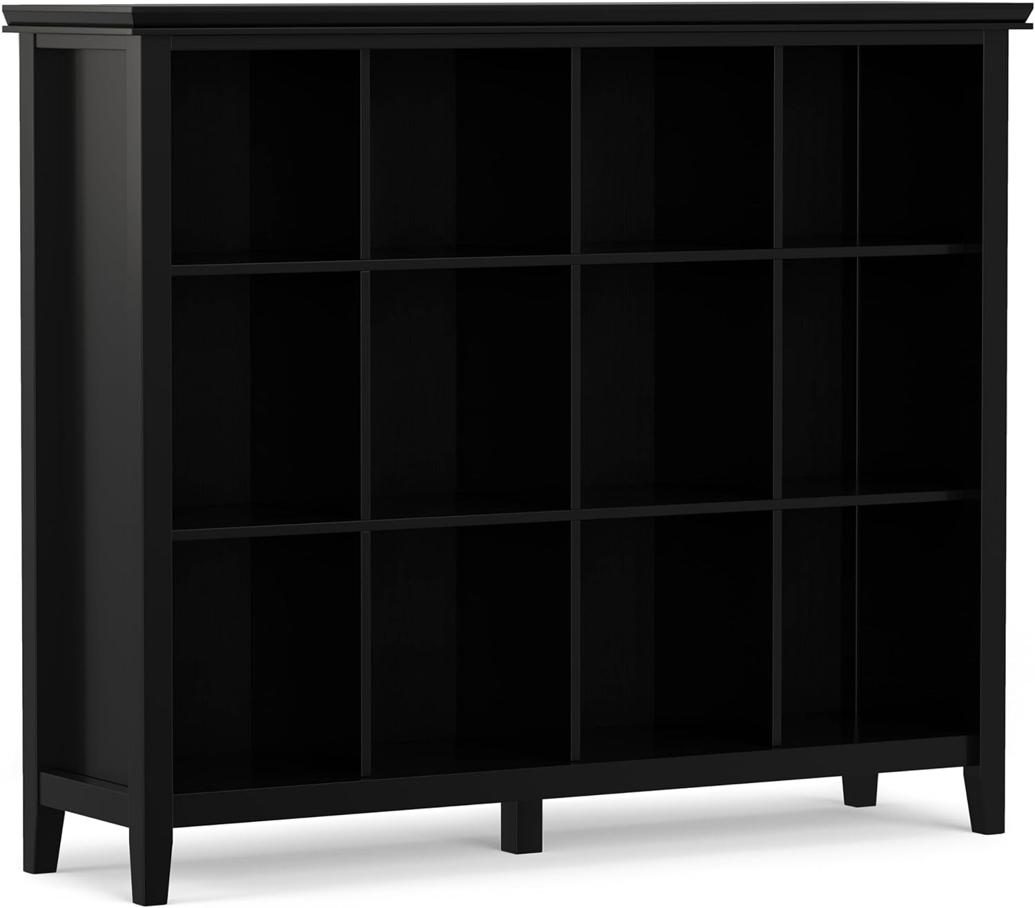 SIMPLIHOME Artisan Bookcase - 48 inch Tall 12-Cube Solid Wood Cube Organizer in Black, Transitional Storage Bookcase for Living Room, Study Room or Office with Fixed Shelves and Tapered Legs