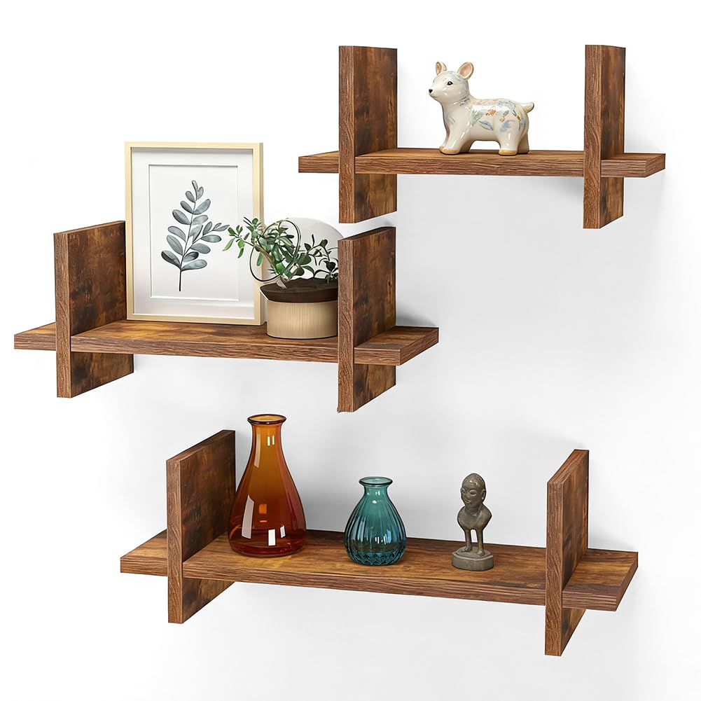 Étagère murale en bois marron (lot de 3) pour le rangement suspendu de maison
