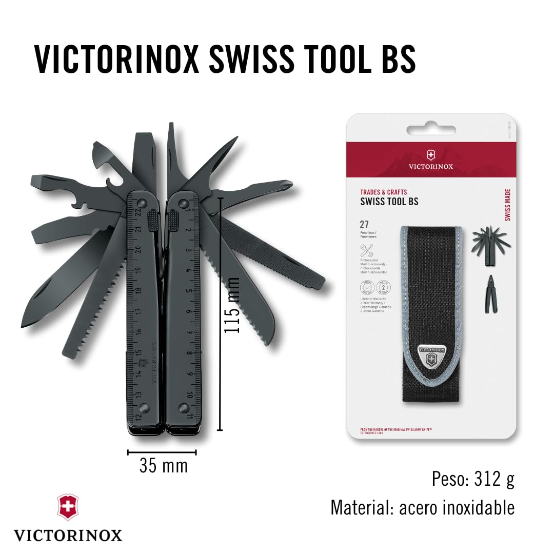 Victorinox Swiss Tool BS Multiherramienta de Bolsillo, 27 Funciones, Negro