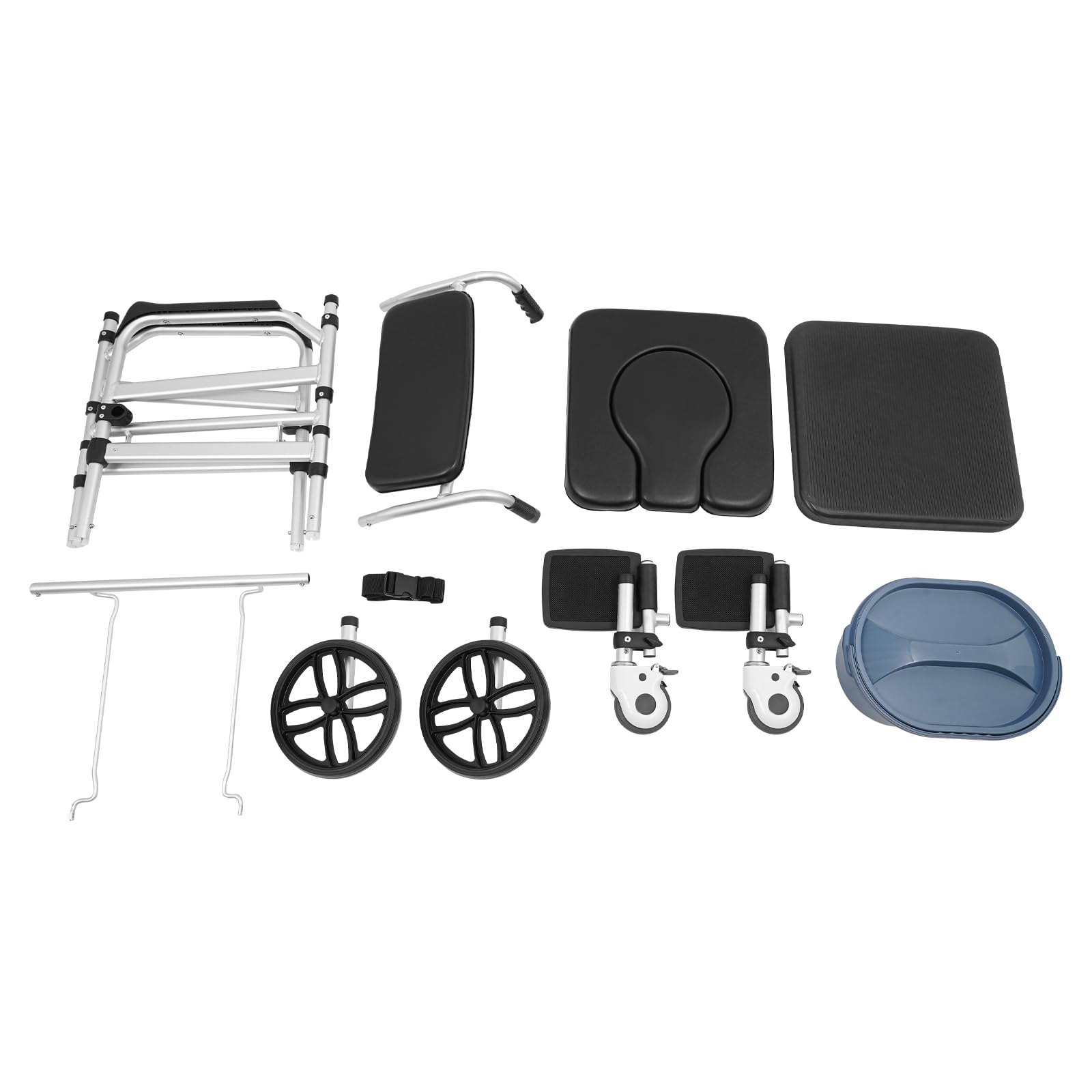 Toilettenstuhl für Senioren, Höhenverstellbar Duschstuhl mit Rollen, Faltbar Duschstuhl Toilettenhilfen, Mobil Toilettenstuhl 160kg Tragfähigkeit, für Badezimmer