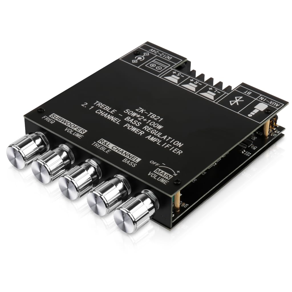 ARRAROWN Bluetooth Audio Amplifier Board, ZK-TB21 2.1CH 50W x 2 +100W Subwoofer Power Amp with Treble and Bass Control, Bluetooth5.0 and AUX Inputs, Stereo Digital AMP for DIY Home Speakers
