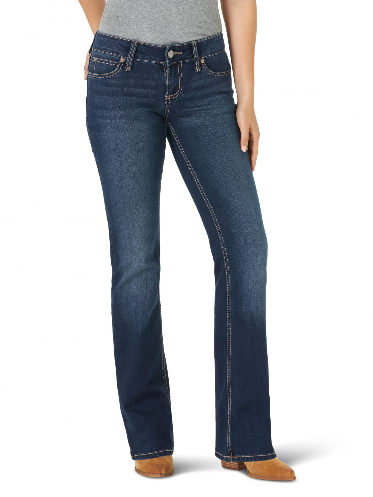 wrangler women's retro mae mid rise stretch boot cut jean,dark wash,11w x 32l