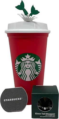 Miniatura 2 de STARBUCKS Tapón de cola de sirena de Navidad con taza de viaje reutilizable roja, tazavaso grande mediano, 16 onzas, 16.0 fl oz