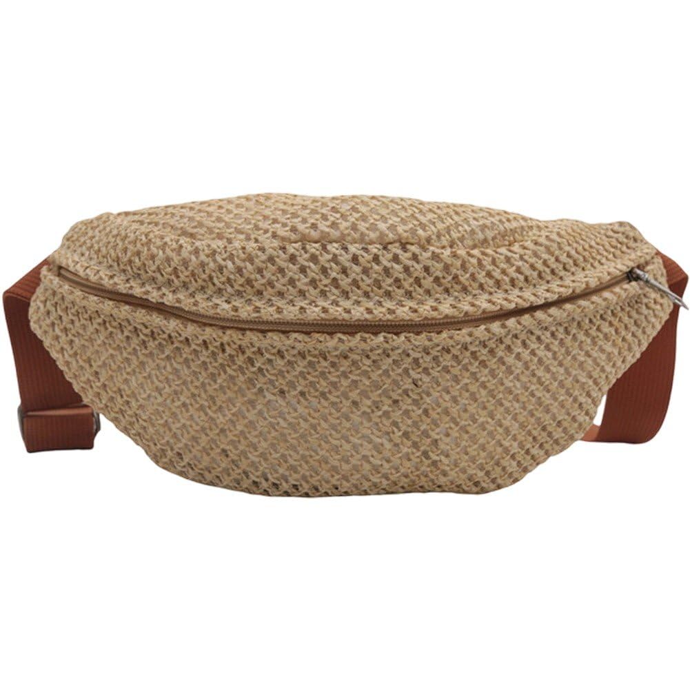 Fituenly Straw Chest Bag for Women Man Girl, Summer Cross-body Waist Pack, Beach Rattan Handbag Woven Belt Purse for Picnic Travel, Versatile Straw Bag