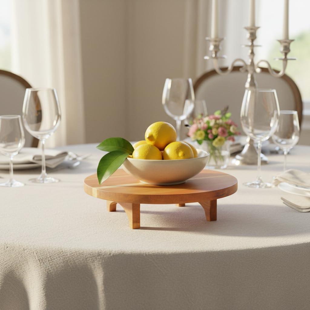 Deconox Akasya Ayaklı Yuvarlak Kesim Panosu ve Sunum Tahtası - Doğal Ahşap Et, Peynir ve Steak Servisliği - 25 cm Dekoratif Mutfak Standı
