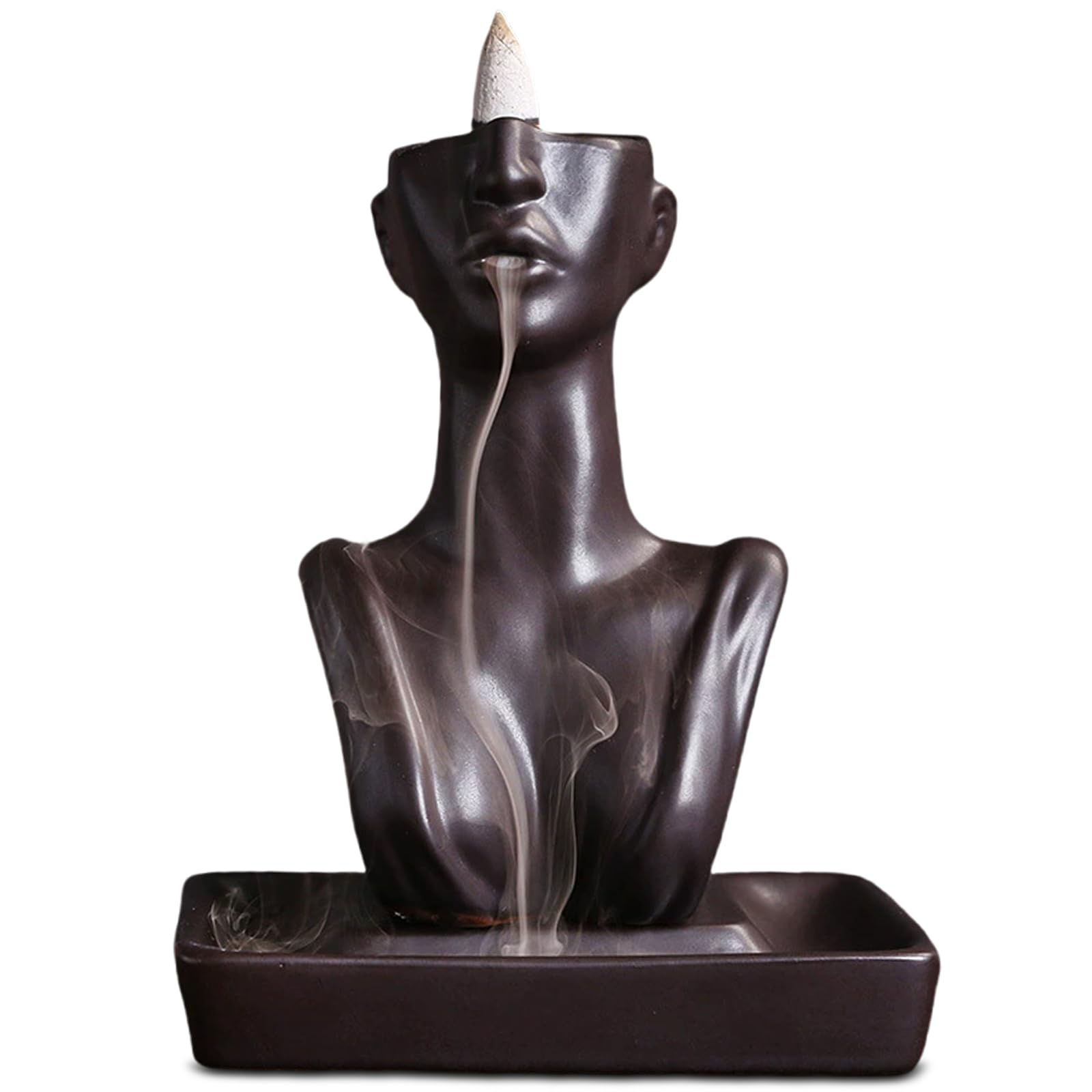 ZONSUSE Modern Style Backflow Waterfall Incense Holder,Statue Ceramic Backflow Incense Burner,Women Waterfall Incense Burner,for Aromatherapy, Modern Art Decoration,Meditation Gift (Beauty-Black)