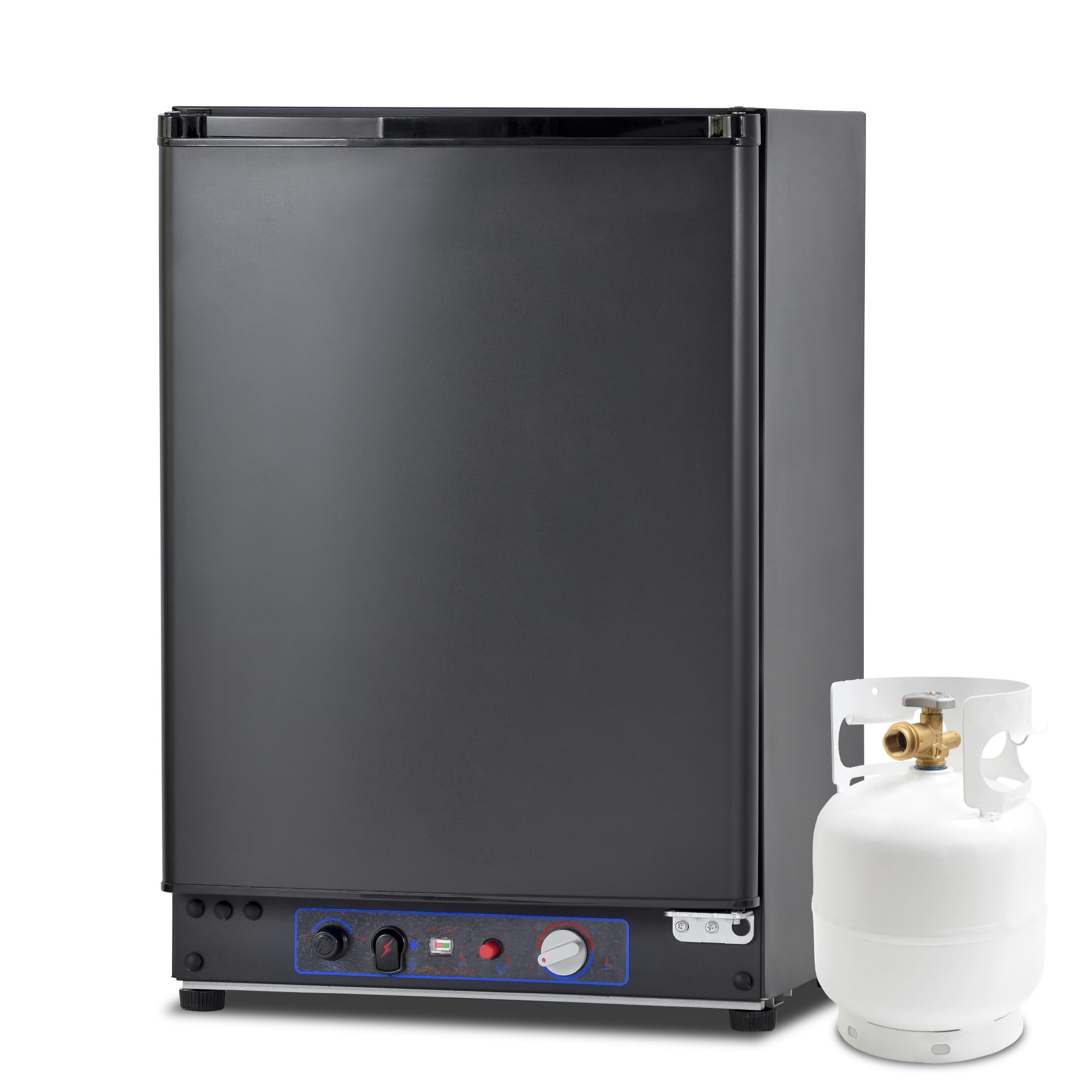 Smad Frigorifero a Gas, Frigorifero Trivalente per Camper, Frigo 12V/220V/Gas, Frigo Silenzioso 60 litri, 30mbar, Nero | 0 – 10 °C, adatto per camper, camper, roulotte, carrelli mobili, camion, GPL 30 mbar, basso consumo di gas