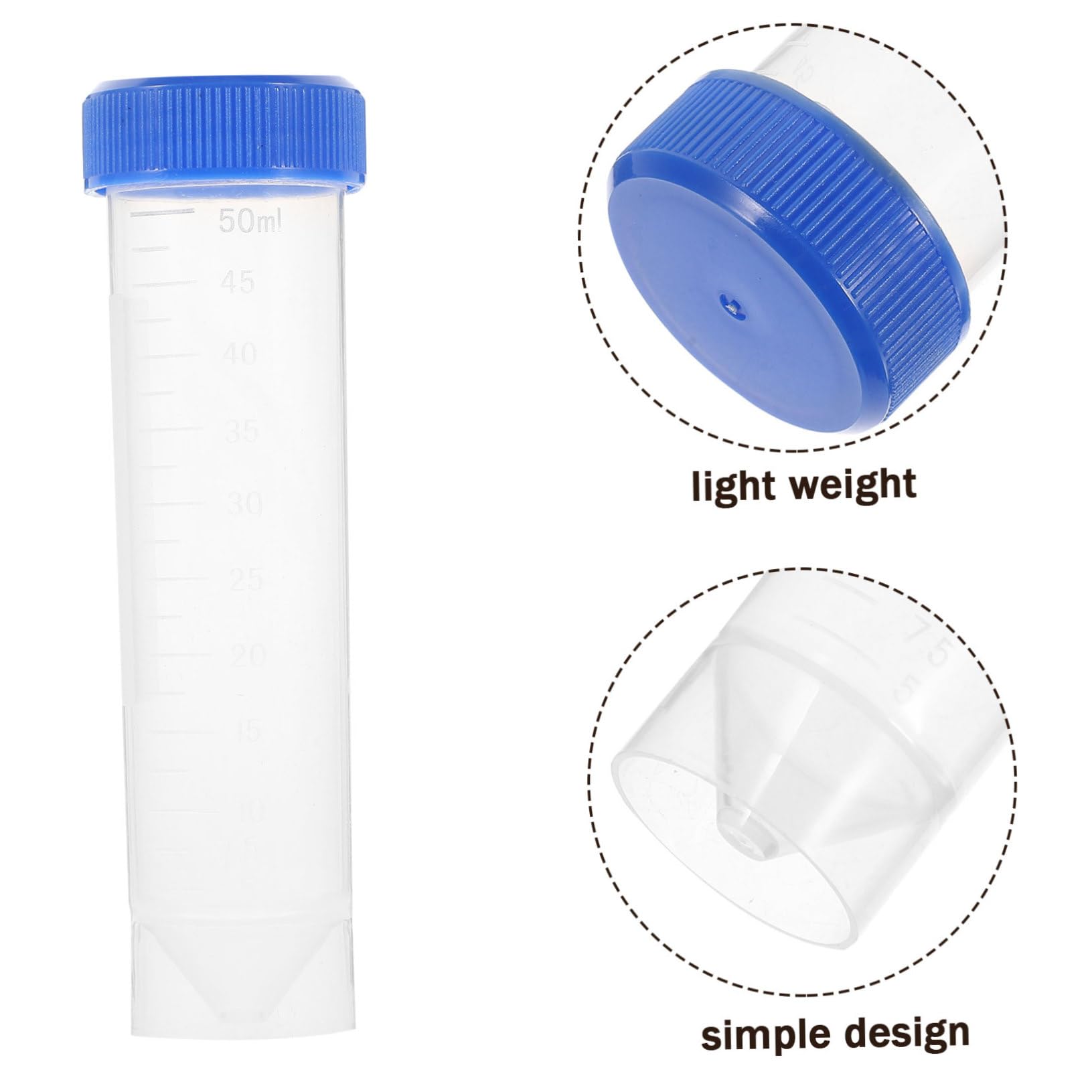 Provette Centrifughe da Laboratorio 50ml Pp con Tappi a Vite | Fondo Piatto, Confezione da 50 Pezzi, Chiusura a Tenuta, Struttura Robusta