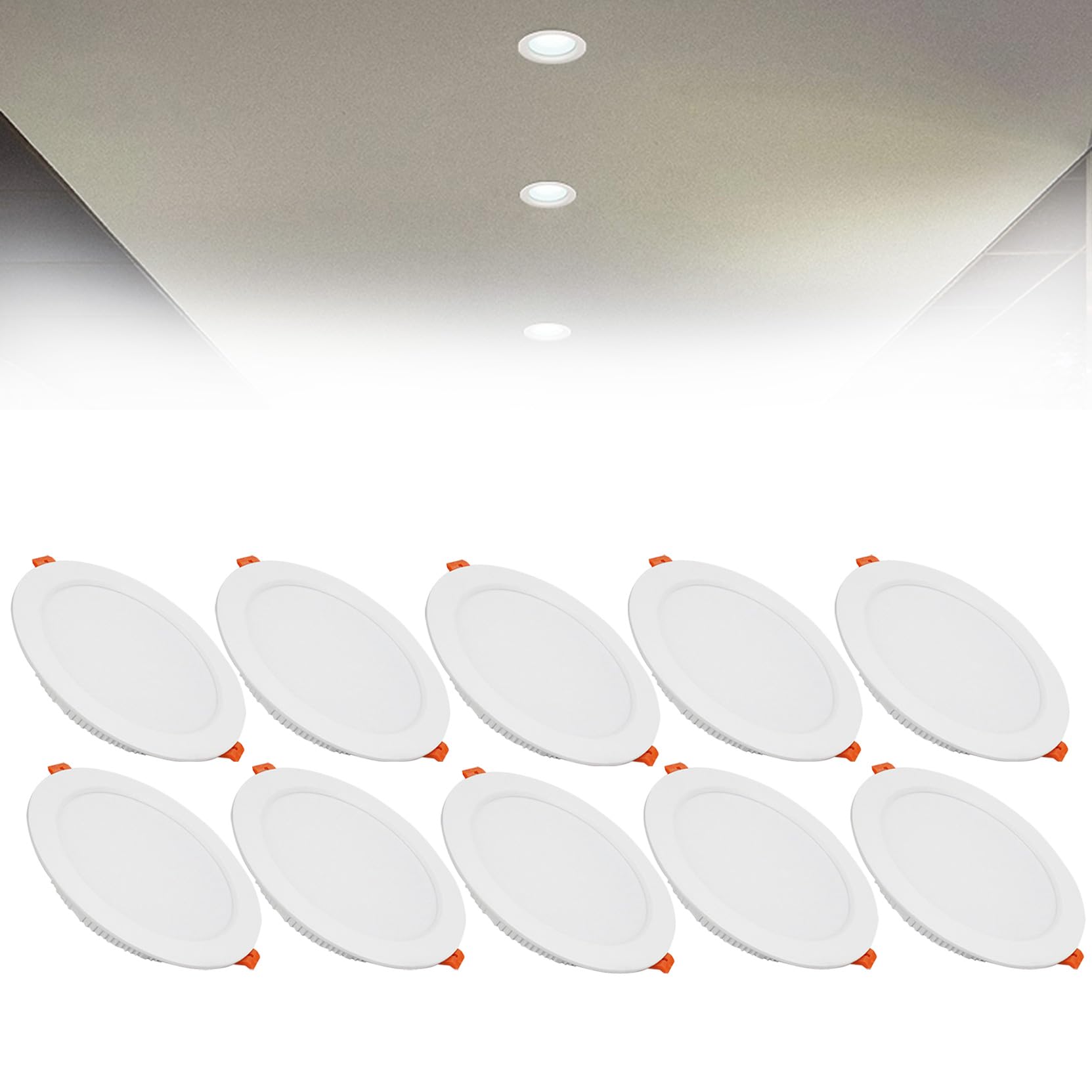 18W LED Recessed Ceiling Spotlights, 6000K Cold White Ultra Slim Panel Light, Cut Φ150-160mm, AC110-240V Round Downlights for Living Room Office, 10 Pack