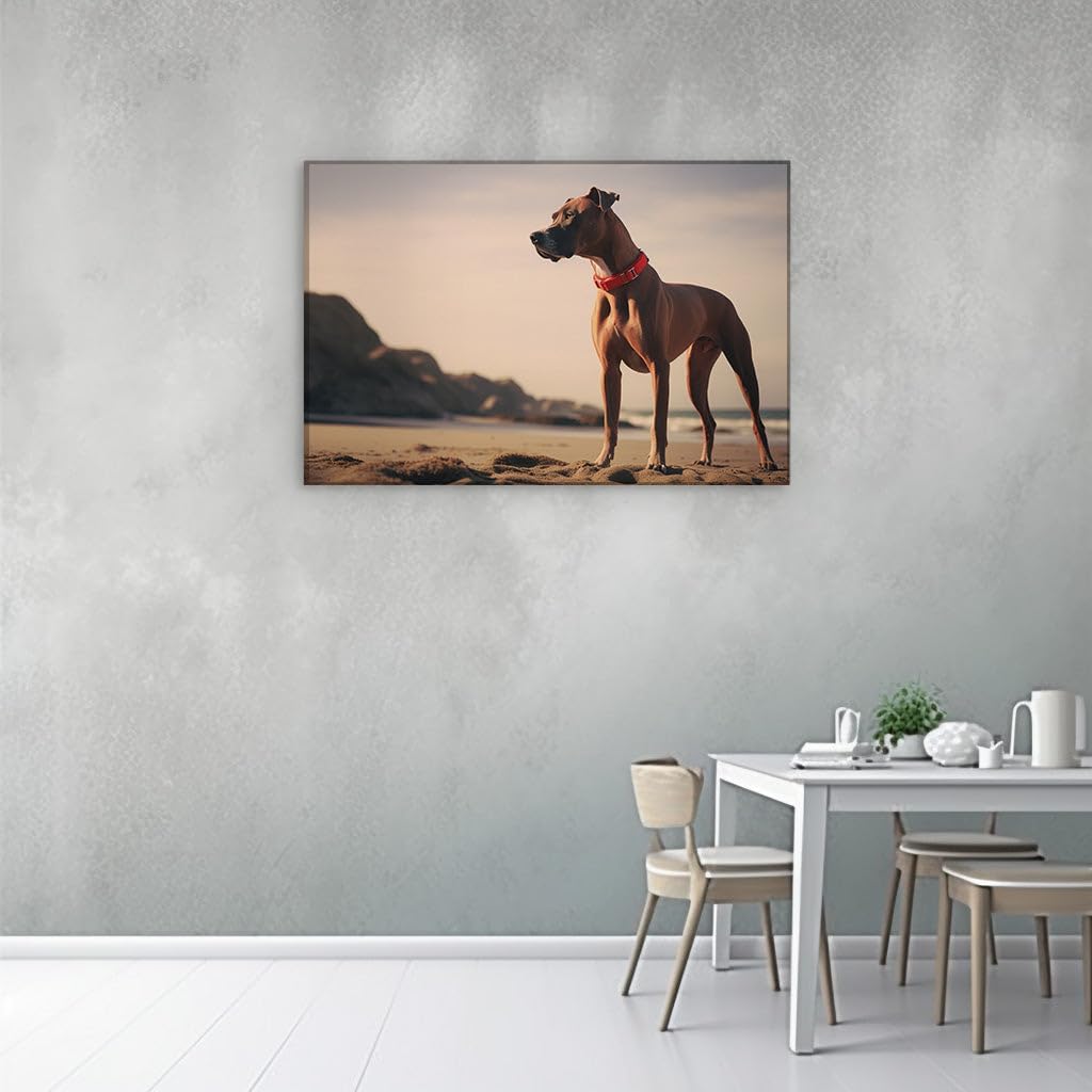 Canvas for Living room. Serenity Unleashed: A Majestic Hound's Beachside Contemplation, 27 x 18 inch Canvas Wall Art - Beach Sunsets And Sunrises - Modern Home Decor - 91x61 cm (36x24 inch)