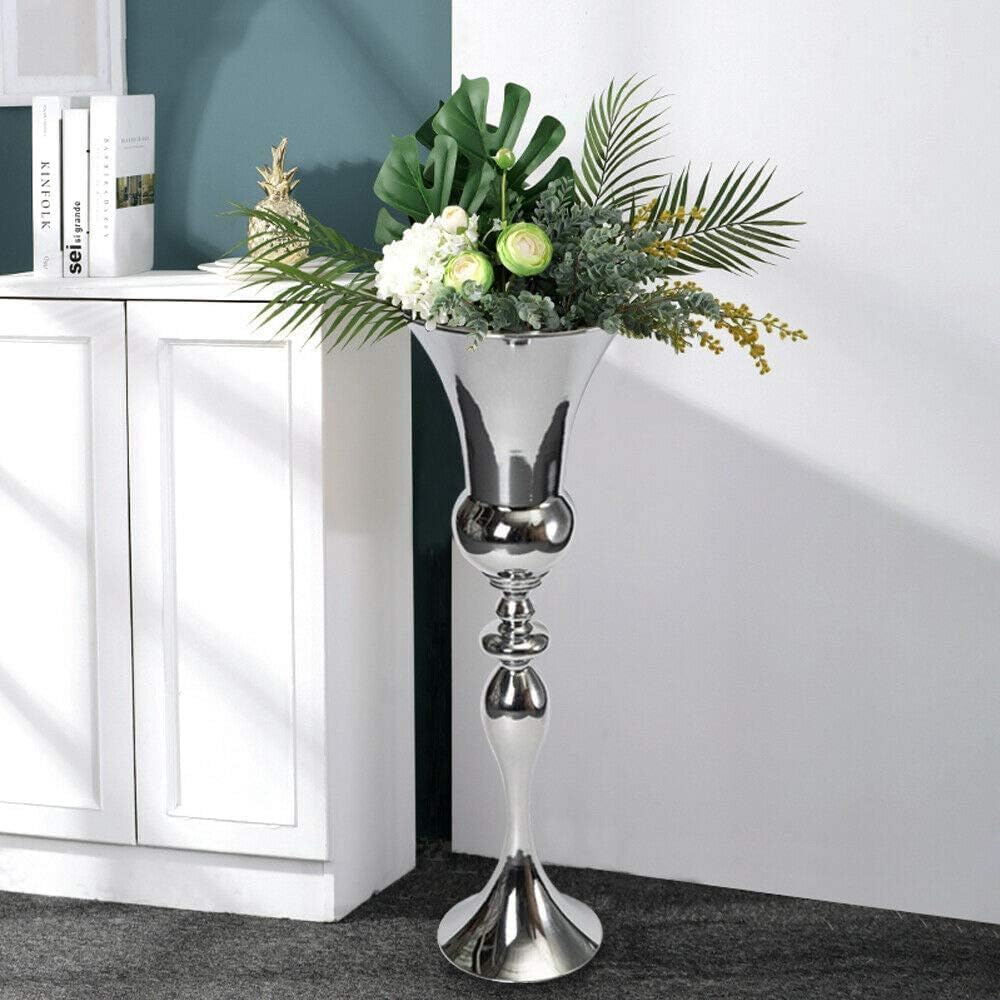 ACROSSPART Large Floor Vase Modern Decorative Metal Trophy Vase Flower Vase for Tulips Silver Large Flower Vase Home Decor 74cm