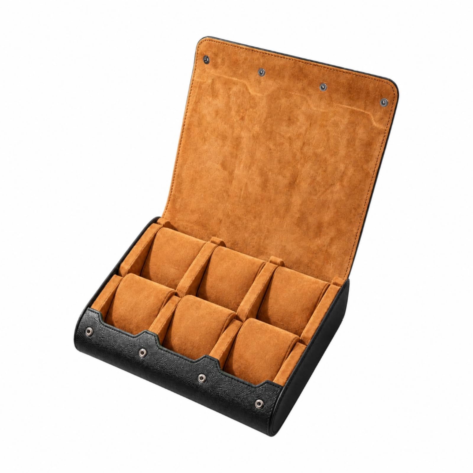 Estuche Relojes Microfibra Ahorra Espacio Organizador Relojes con Tapa con Articulación Estructurado para Viaje, Tocador, Dormitorio, Negro+Marrón
