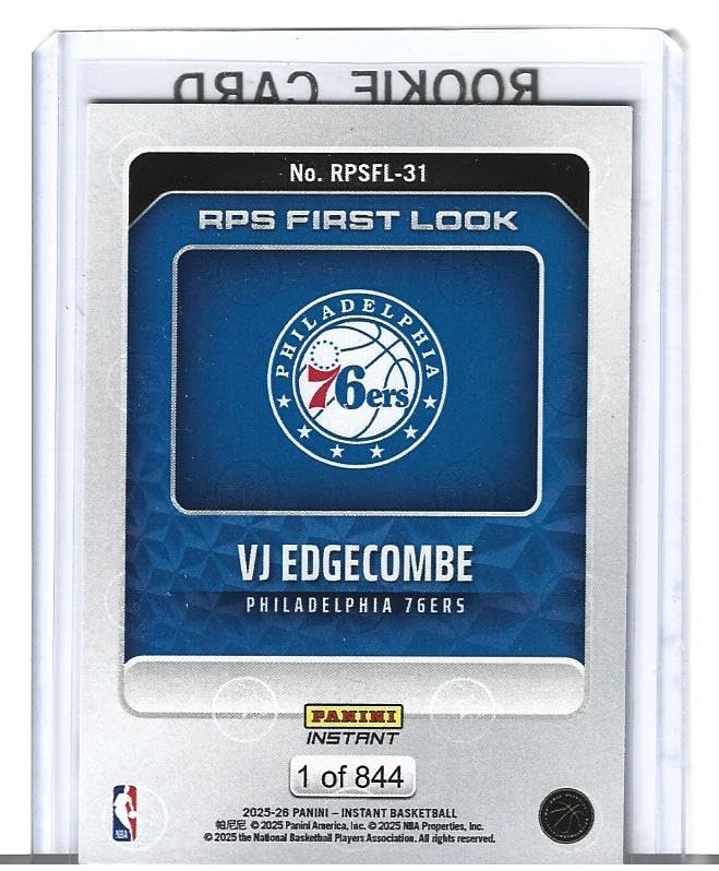 Amazon.com: Vj Edgecombe 76ers Basketball Rookie Card Panini