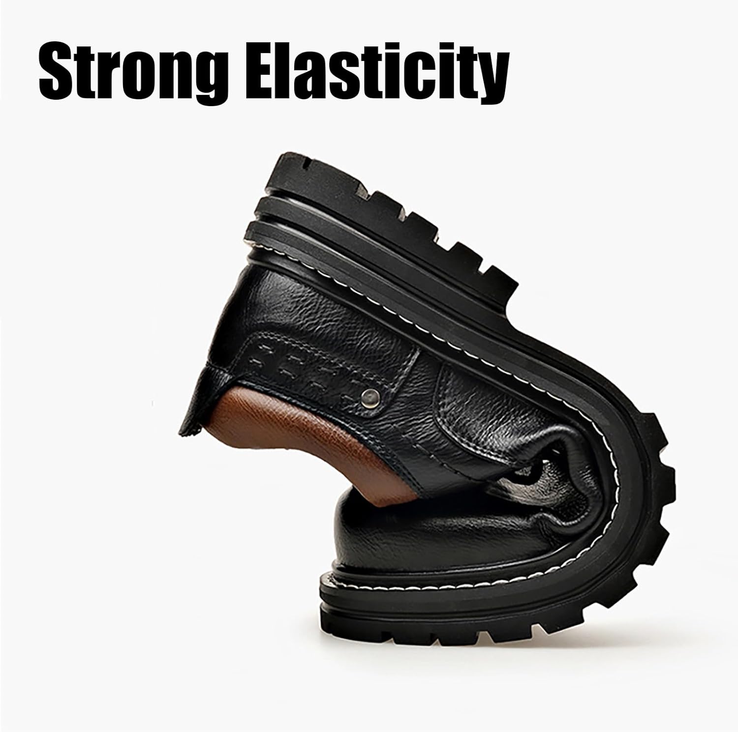 Men's Retro Leather Platform Lug Sole Oxfords Classic Soft Round Toe Chunky Heel Lace Up Formal Derby Shoes Office Driving Business Shoes