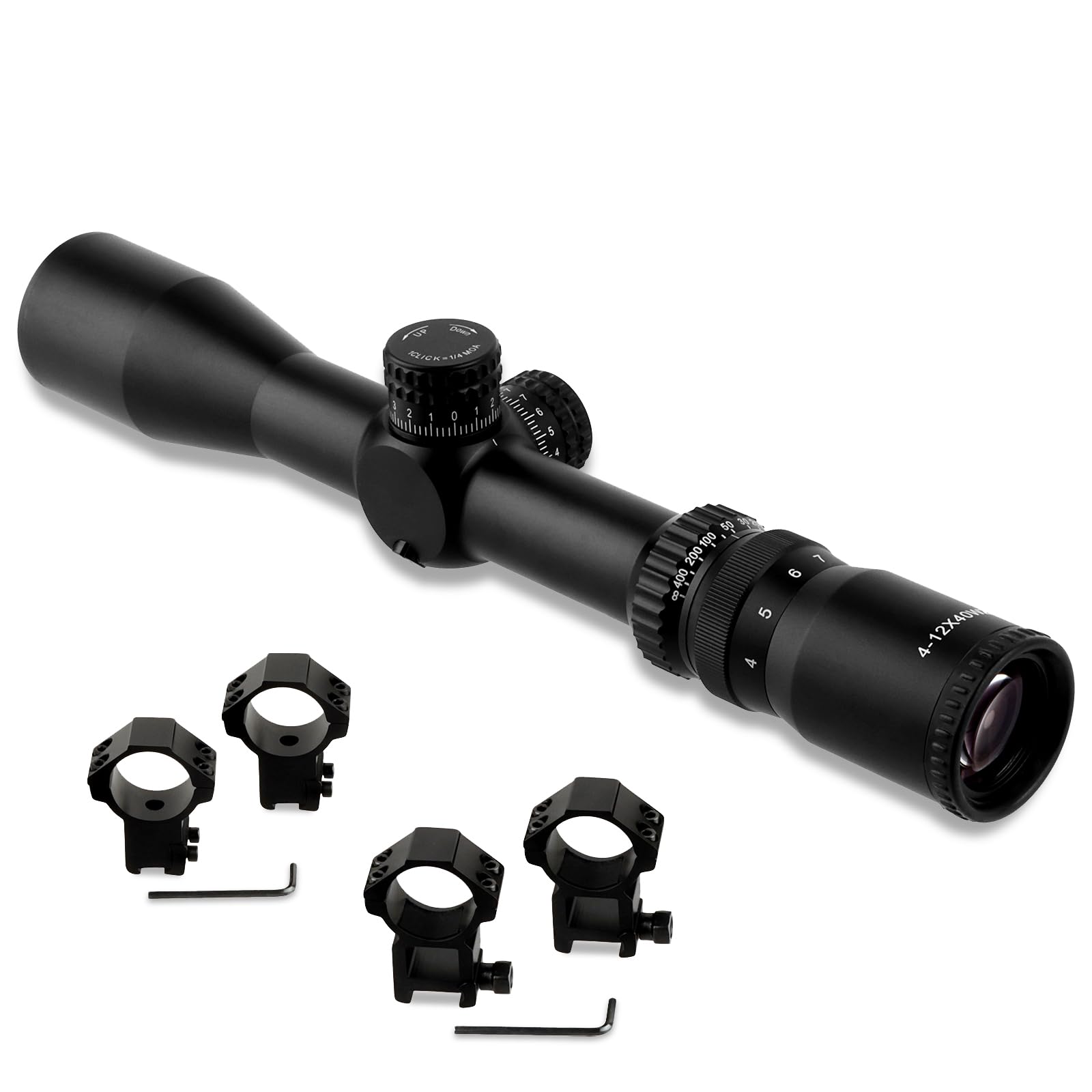 Optics Scope 4-12X40 Lunette de visée, viseur avec molette de Mise au Point, étanche IP67, réticule à Fil, arrêt zéro 1/4MOA, Tube de 30 mm, monoculaire Vert entièrement Multicouche