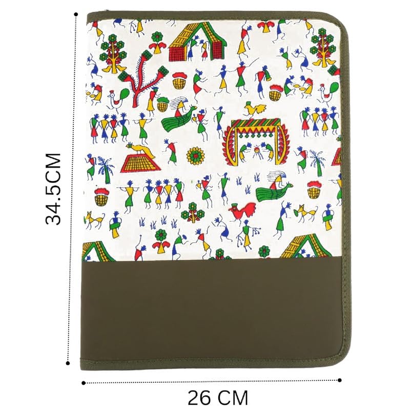 Image of Future X Eco-Friendly Jute File Folder | Handcrafted Document Folder with Button Closure | Reusable Office & Conference File Holder (Dancing Green Chain Bag)