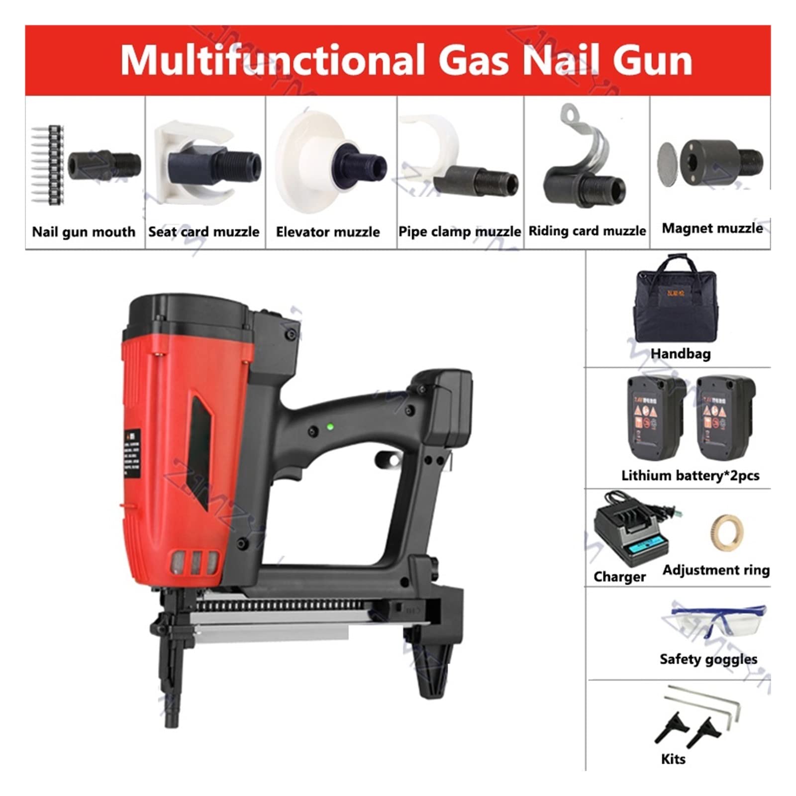 WSQ-01 Pneumatic Nail Gun Rechargeable Lithium Battery Nail Gun Hydropower Woodworking Steel Nailer Stapler Electric Nail Gun,DIY Tools(Multifunctional)