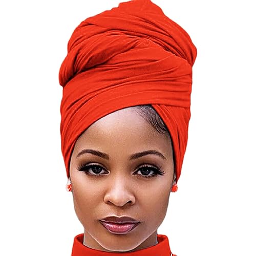 Harewom Headwraps for Women Solid Color Fashion Long Hair African Turban Muslim Headband for Braids Locs Curly Hair Orange
