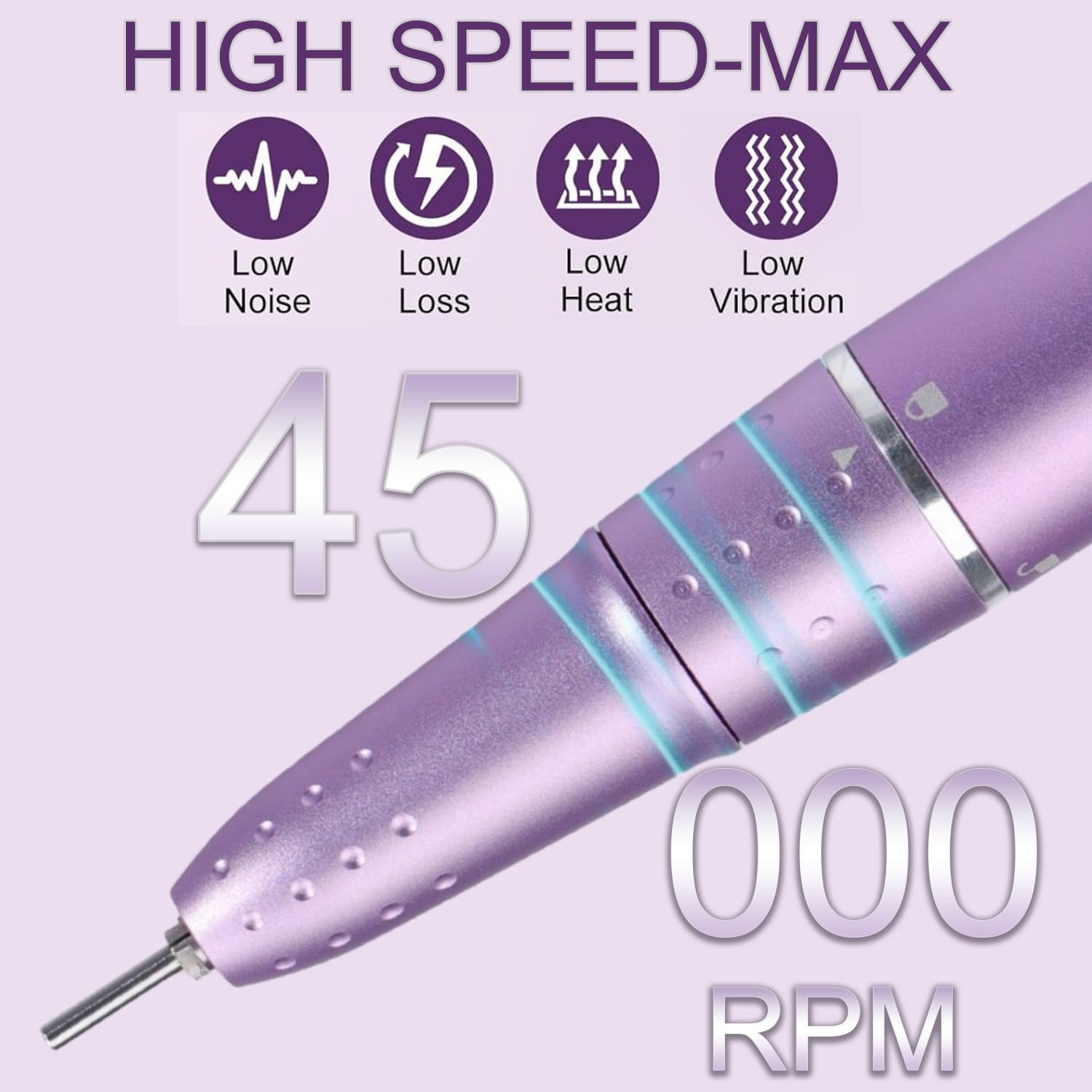 Lima Unghie Elettrica Professionale Fresa per Unghie Senza filo USB Ricaricabile Portatile 45000 giri Nail Drill con 6 Punte per Unghie e Touch Screen a Led per Manicure, Pedicure-purple