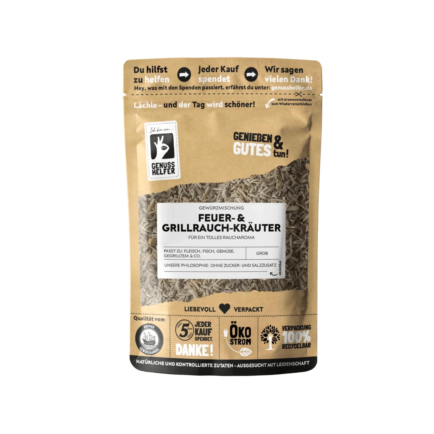 Bremer Gewürzhandel Feuer- & Grillrauchkräuter Gewürzmischung, gerebelt, BBQ-Gewürz zum Räuchern von Grillfleisch, Feuerkräuter für den Grill oder Smoker, 10 x 100g