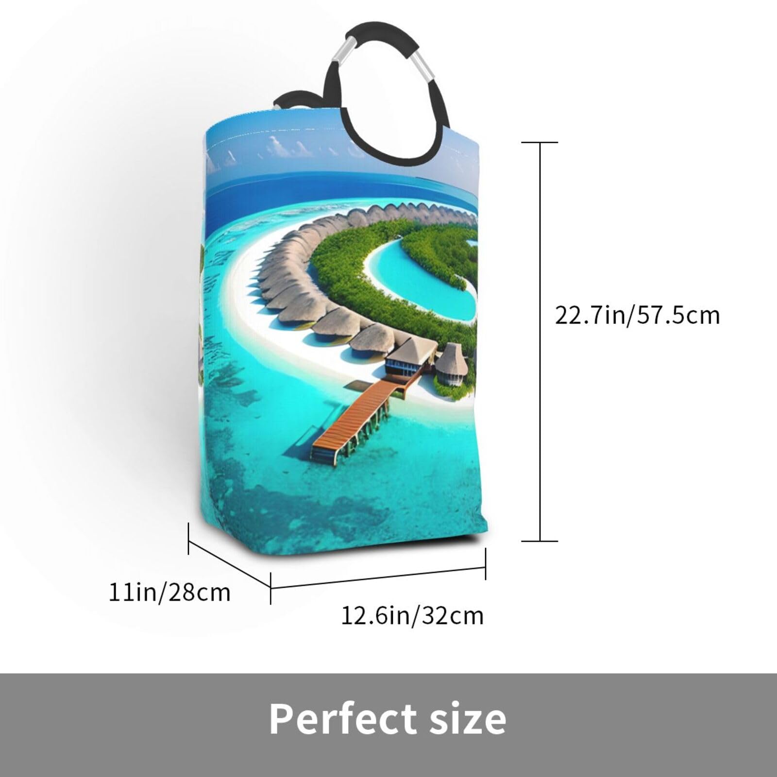 Maldives Scenery Faltbarer quadratischer Aufbewahrungsbeutel, 50 l, Wäschekorb für schmutzige Kleidung, geeignet für Waschküche, Schlafsaal, Schlafzimmer
