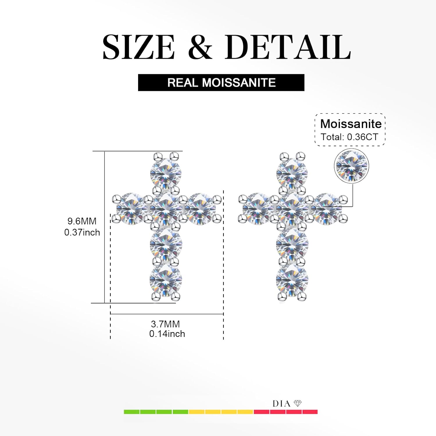 925 Sterling Silver Moissanite Cross Stud Earring For Women Sterling Silver Christian Catholic Gifts Religious Gifts Stud Earrings Jewelry for Women