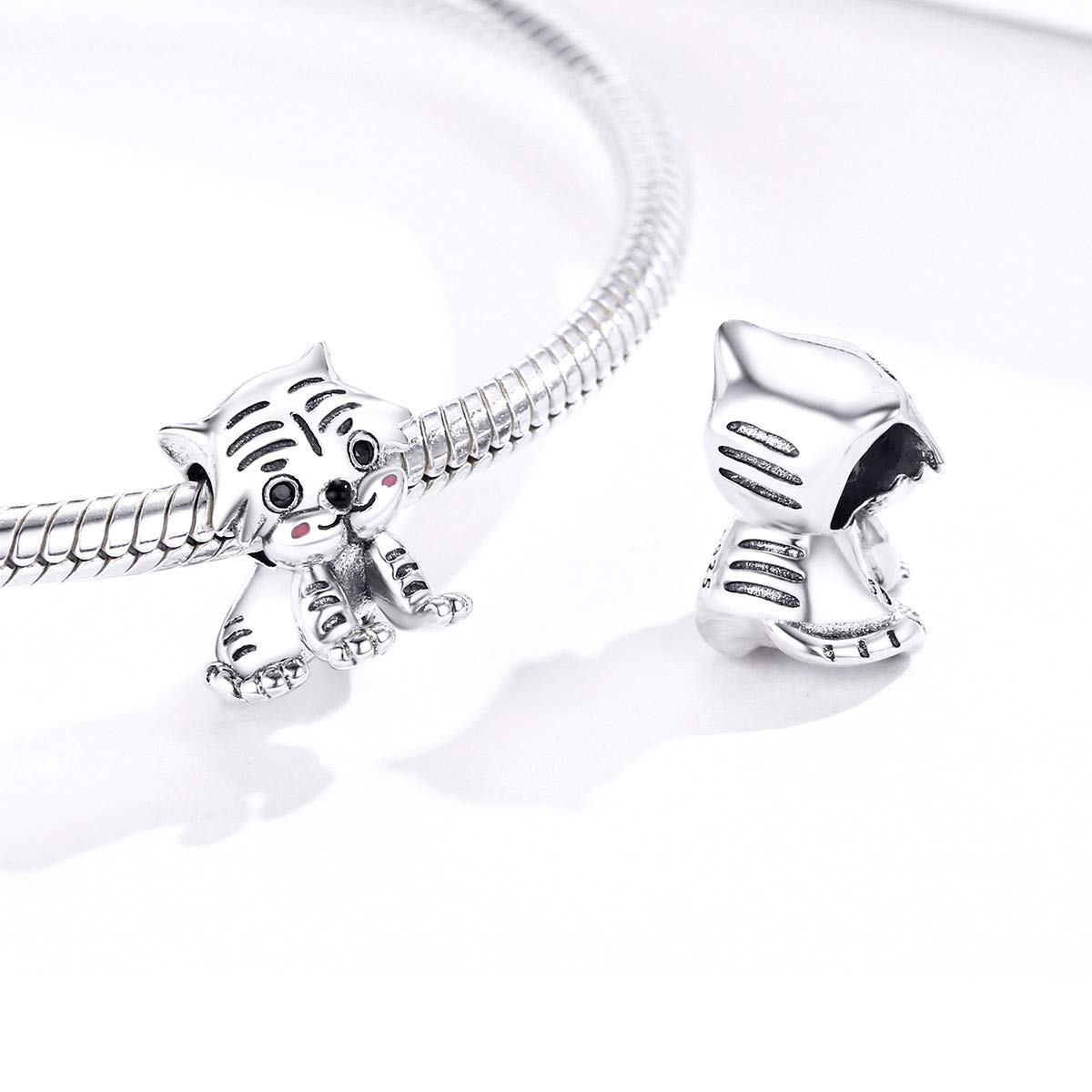 Koraliki ze srebra próby 925 z małym tygrysem na oryginalne zawieszki do bransoletek Fine Jewelry akcesoria
