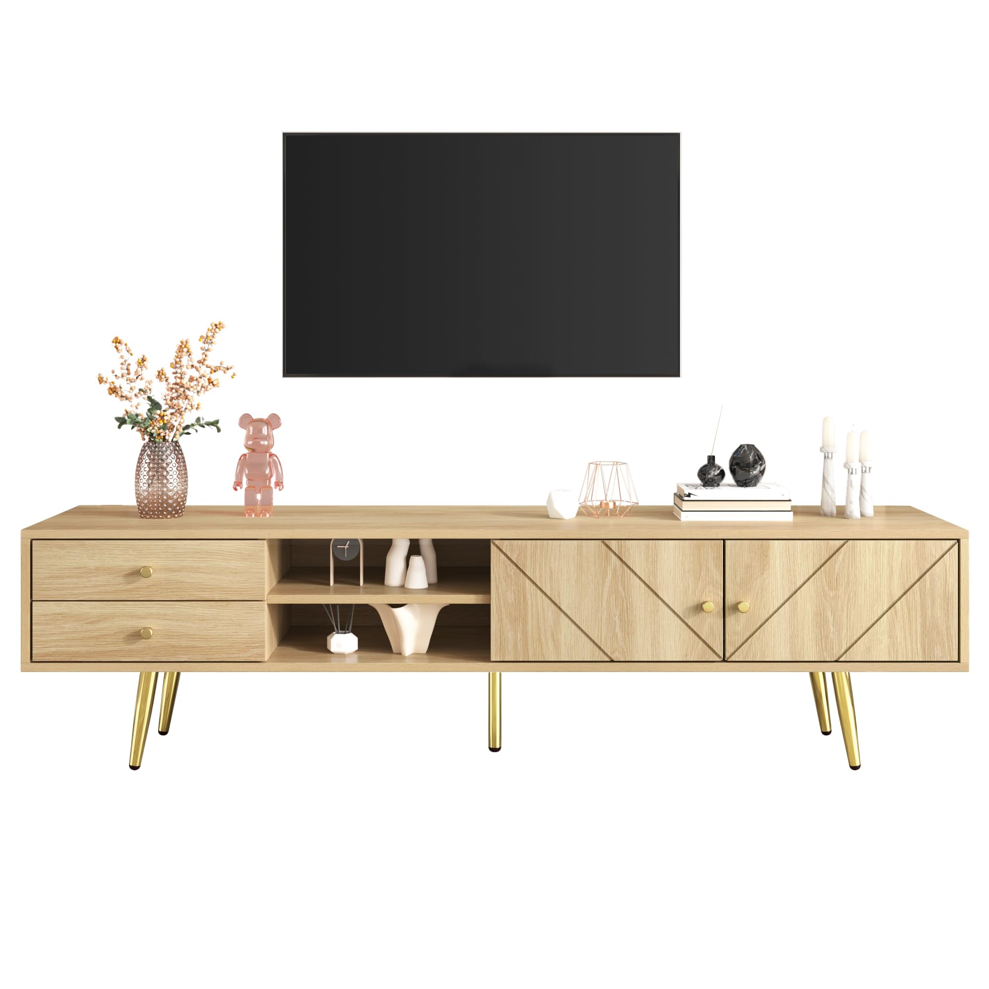Meuble TV debout en bois pour un salon chaleureux et bien rangé