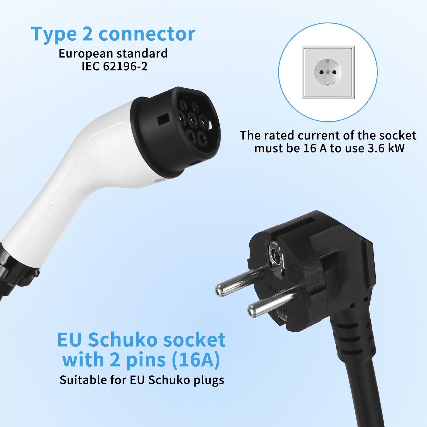 EV ładowarka trójfazowa, 16 A/5 m, kabel do ładowania typu 2, 3,5 kW, mobilna stacja ładująca, regulowany prąd i ustawienie czasu rozruchu dla wszystkich pojazdów elektrycznych EV PHEV IEC