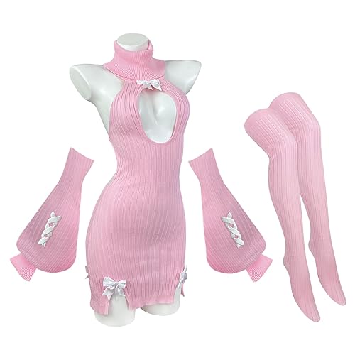 KORURACLUB Bow Sweater Costume(3-PIECE SET) premium sweater cosplay lingerie Bow Sweater succubus lingerie - Pink - L/XL
