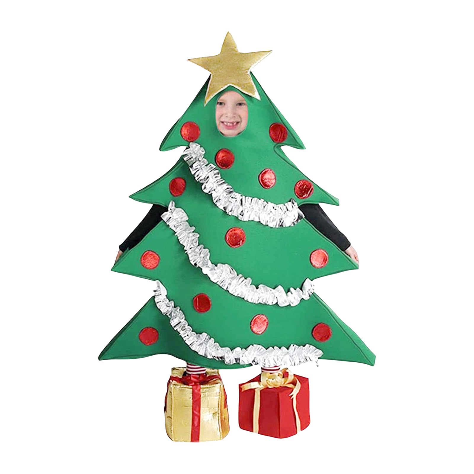 WWAYBEI Christmas Tree Costume Kids Green Christmas Tree Dress with Present Shoes Covers for Cosplay Role-Playing Party Fancy Dress Outfit (Green - Image 3