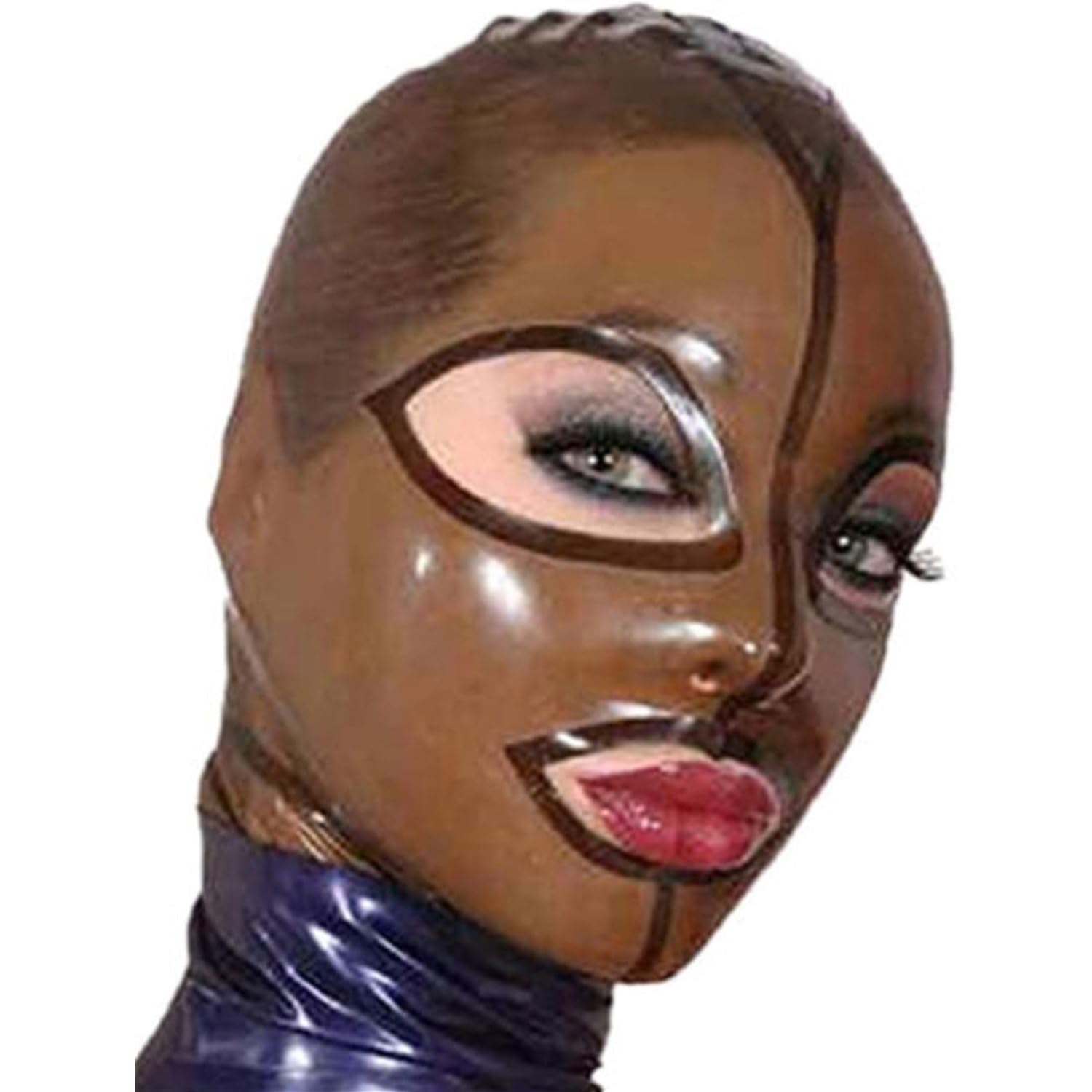 Kangxinsheng Transparent Black Latex Hooded Masks,Natural Rubber Hood with Back Zipper,Suitable for Novelty Latex Cosplay Club Costumes M - Image 2