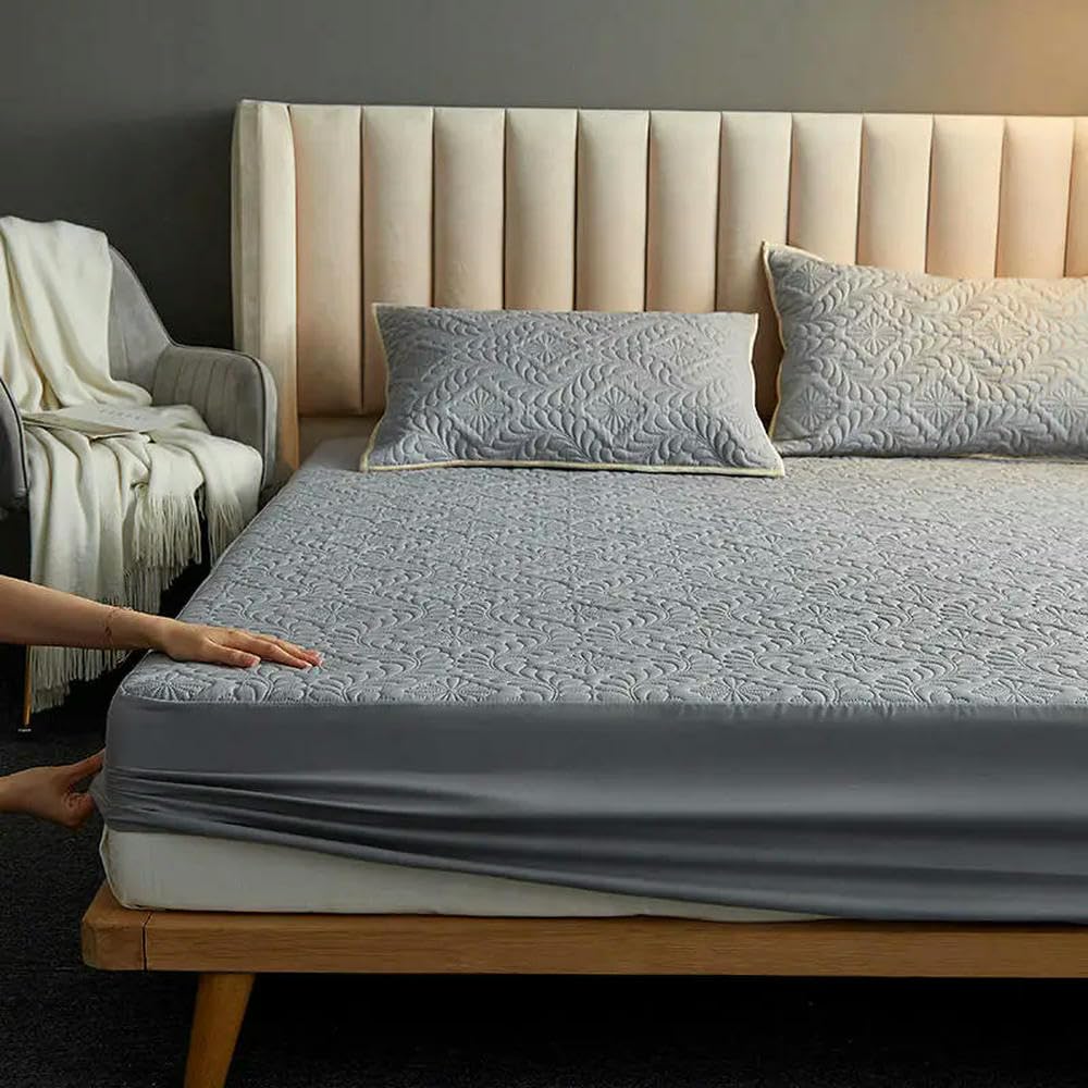 Sábana Acolchada Impermeable ZBDZSW con elástico, Protector de colchón de Color sólido, tamaño Queen y King, sábana para Cama Doble, tamaño Queen/King