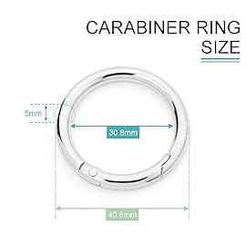 10Pack 1-1/4 Trigger Spring O Rings, Metal Round Carabiner Clip Snap Hook, Spring Keyring Buckles for Replacement Purse Strap, Paracord Lanyard Clips, Keychain Rings Hardware DIY Crafts Making