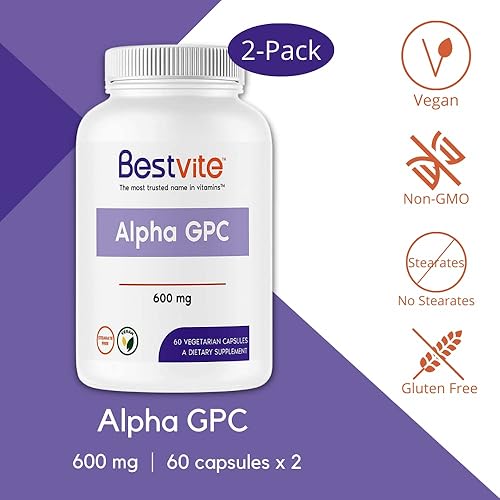 Miniatura 3 de BESTVITE Alpha GPC 600mg per Capsule (120 Vegetarian Capsules) (60 x 2) - No Stearates - Vegan - Non GMO - Gluten Free - Soy Free