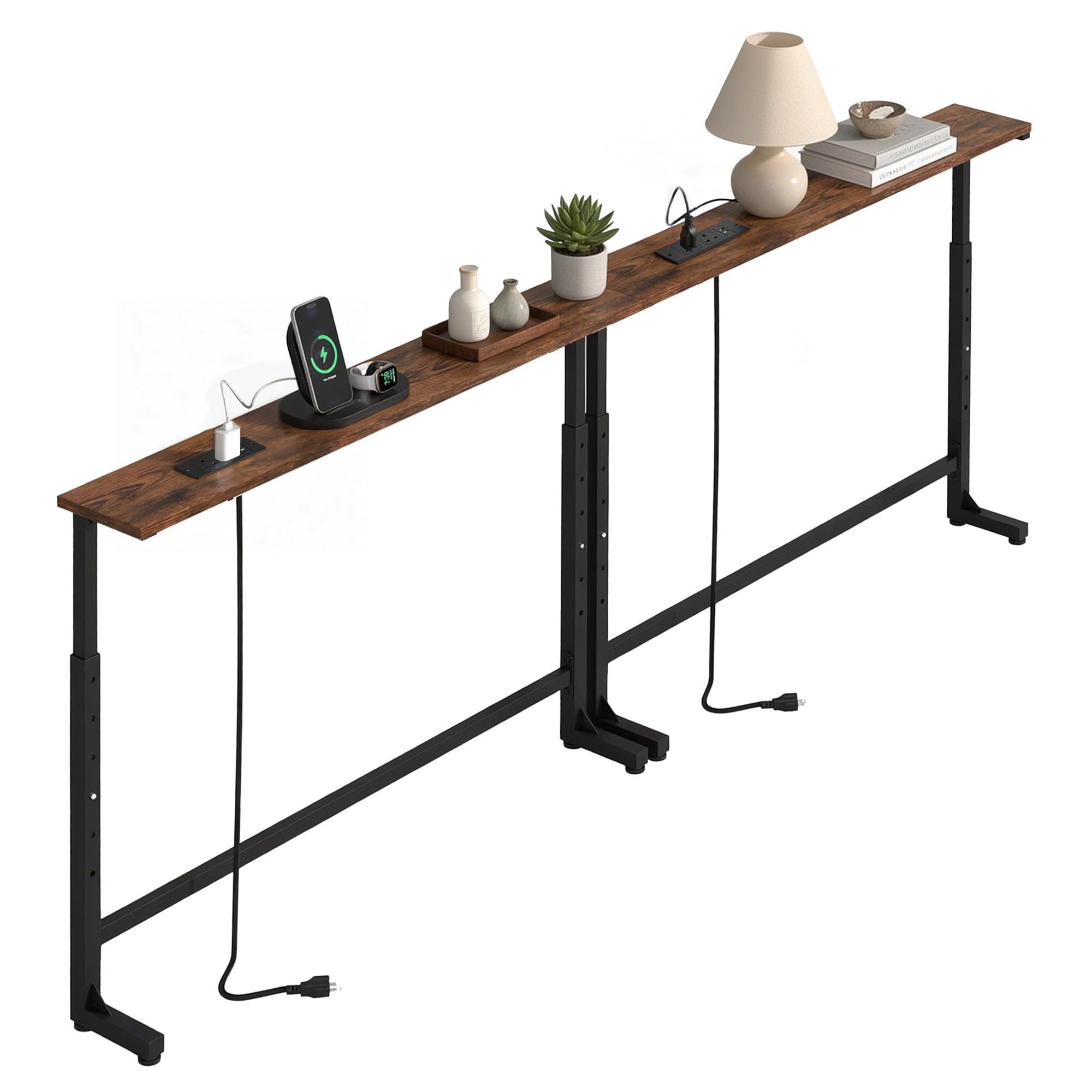 VTORY Narrow Console Sofa Table with Power Outlets,Adjustable Height
